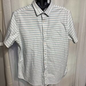 Untuckit Shirt Mens XXL 2XL Aqua Striped Slim Fit Performance Commuter Button Up